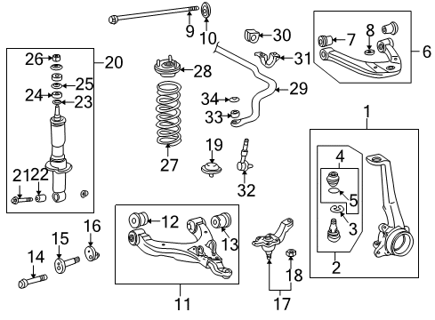 Diagram for 2001 Toyota 4Runner Front Suspension Components, Lower Control Arm, Upper Control Arm, Stabilizer Bar 