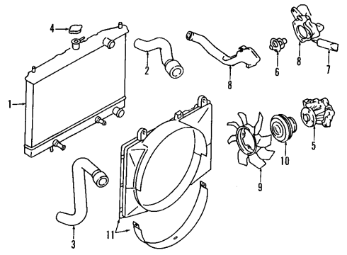 1995 Infiniti J30 Cooling System, Radiator, Water Pump, Cooling Fan Housing-THERMOSTAT Diagram for 11061-F6500