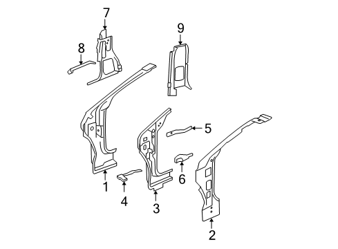 2007 Pontiac G6 Hinge Pillar, Lock Pillar Baffle-Quarter Inner Lower Panel Diagram for 15940945