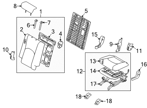 2009 Kia Borrego Third Row Seats Cover-3RD Cushion Hinge Diagram for 890522J800H9