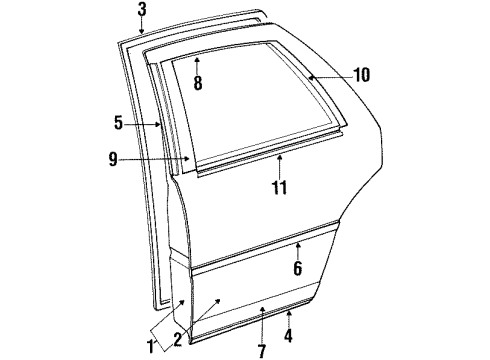 1990 Dodge Dynasty Rear Door & Components, Exterior Trim MOULDING, Rear Door Belt, Bright, Right Diagram for 4538716