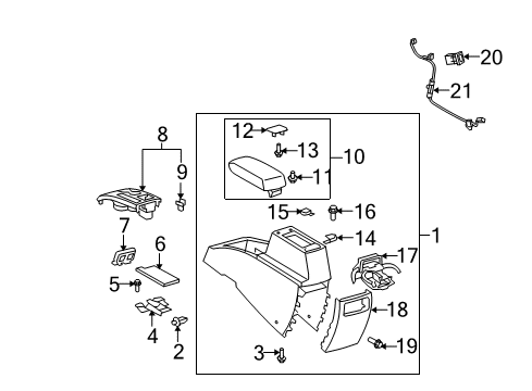 2009 Scion xB Center Console Mount Bracket Bolt Diagram for 90119-A0238