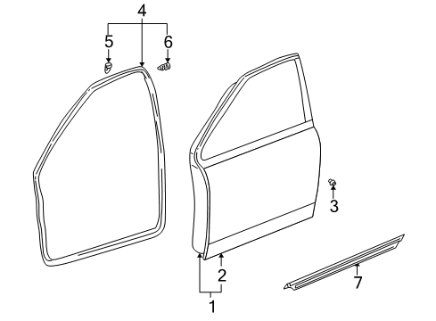 2003 Toyota Prius Front Door Belt Weatherstrip Diagram for 75712-47010