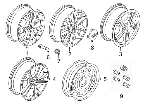 2019 Ford Escape Wheels & Trim Wheel, Alloy Diagram for GJ5Z-1007-E