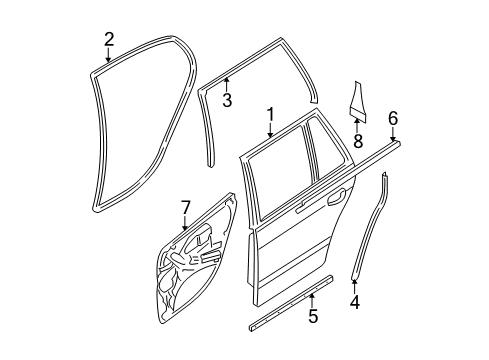 2000 BMW 528i Rear Door Left Rear Sealing Betw.Door A.Roof Frame Diagram for 51220402749