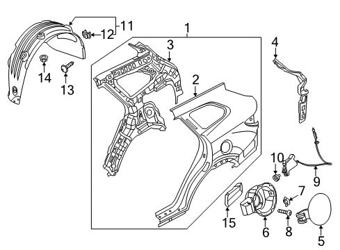 2019 Hyundai Santa Fe Quarter Panel & Components Rear Wheel Guard Assembly, Right Diagram for 86822-B8500