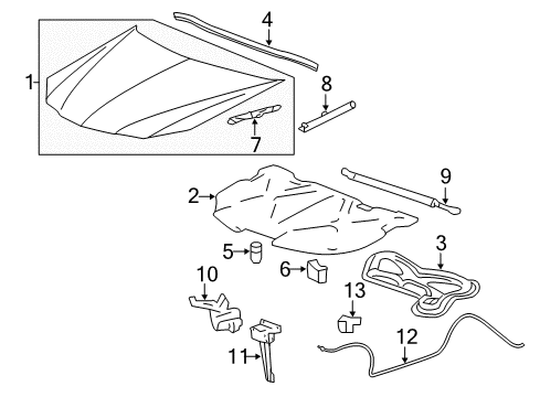 2005 Pontiac Grand Prix Hood & Components Strut Asm-Hood Diagram for 15287684