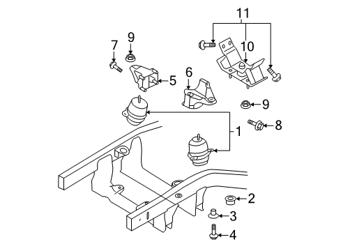 2009 Kia Sorento Engine & Trans Mounting Engine Mounting Support Bracket Diagram for 218153E500