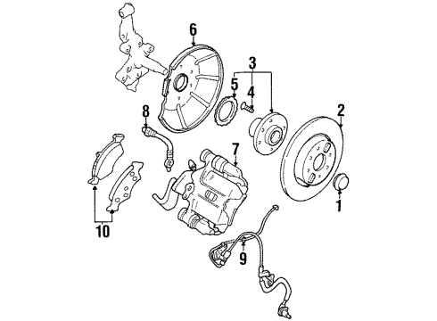 2002 Ford Escort Rear Brakes Hub & Bearing Diagram for F8CZ-1104-AA