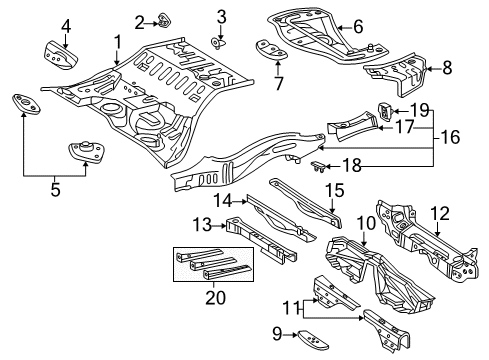 2006 Lexus SC430 Rear Floor & Rails Bracket, Front Fender Diagram for 53821-16010