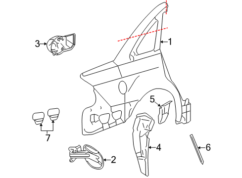 2006 Mercury Montego Quarter Panel & Components Filler Pocket Diagram for 6G1Z-5427936-A