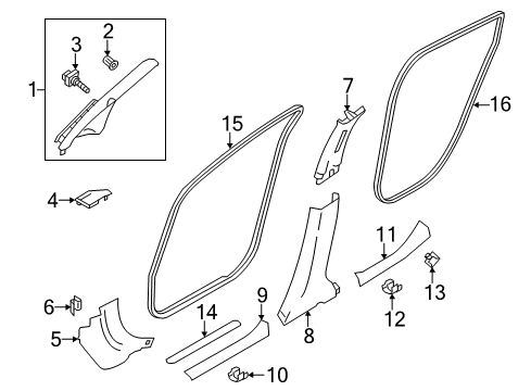 2016 Nissan Leaf Interior Trim - Pillars, Rocker & Floor GARNISH Assembly-Front Pillar, RH Diagram for 76911-3NF0B