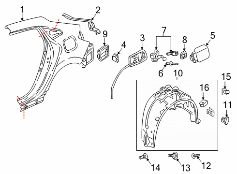 2018 Honda Civic Fuel Door Fender Right, Rear Inner Diagram for 74552-TGG-A01