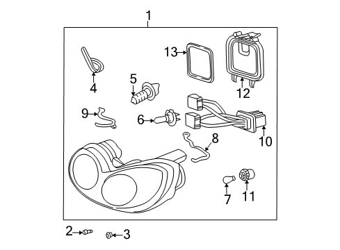 2004 Hyundai Sonata Bulbs Passenger Side Headlight Assembly Composite Diagram for 92102-3D050