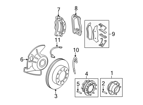 2015 Ford F-250 Super Duty Front Brakes Hub & Bearing Diagram for DC3Z-1104-E