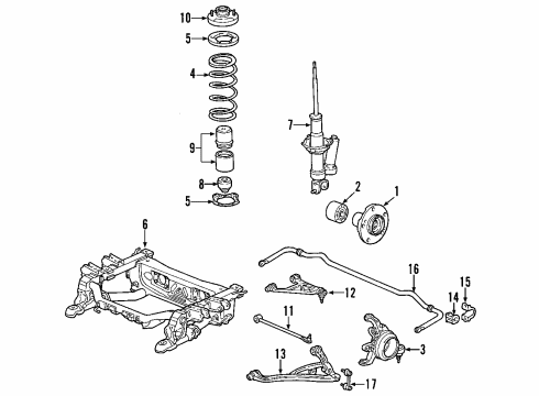 2003 Honda S2000 Rear Suspension, Lower Control Arm, Upper Control Arm, Stabilizer Bar, Suspension Components Shock Absorber Unit, Left Rear Diagram for 52612-S2A-A06
