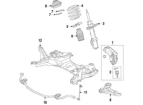 2020 Jeep Cherokee Front Suspension Components, Lower Control Arm, Stabilizer Bar Front Knuckle Right Diagram for 68305298AC