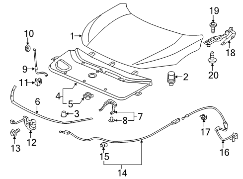 2018 Honda Civic Hood & Components Hinge Complete R, Hood Diagram for 60120-TBA-A00ZZ