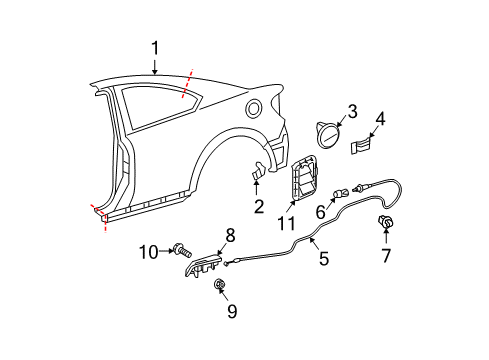 2008 Scion tC Quarter Panel & Components Fuel Door Diagram for 77350-21070