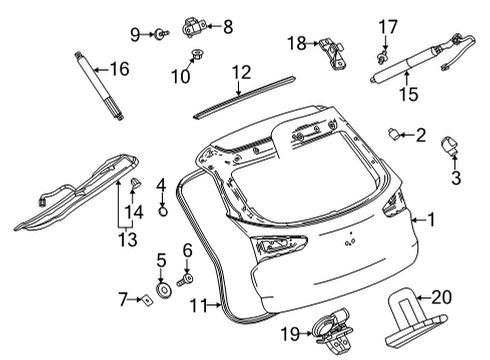 2022 Chevrolet Trailblazer Gate & Hardware Lift Cylinder Bracket Diagram for 42483668