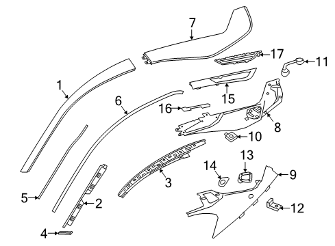 2017 BMW i8 Exterior Trim - Pillars, Rocker & Floor Retaining Strip, Outer Left Diagram for 51447336415