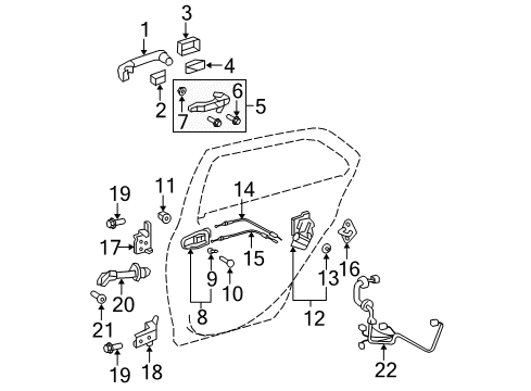 2012 Toyota Yaris Rear Door Handle, Inside Diagram for 69205-52140-E0