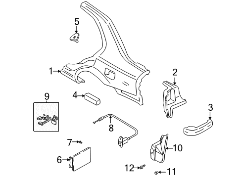 2001 Hyundai Accent Quarter Panel & Components Guard-Rear Wheel, Rh Diagram for 86822-25000