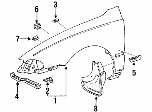 1995 Toyota Corolla Fender & Components Fender Extension Diagram for 53084-12050