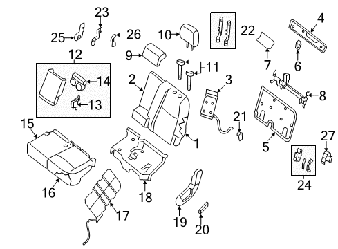 2016 Nissan Pathfinder Second Row Seats Pad Assembly - 2ND Seat Back, LH Diagram for 88661-3JA0A