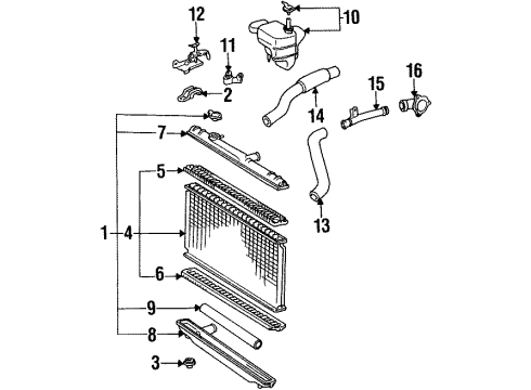1992 Toyota Camry Cooling System, Radiator, Water Pump, Cooling Fan Radiator Assembly Diagram for 16400-62160