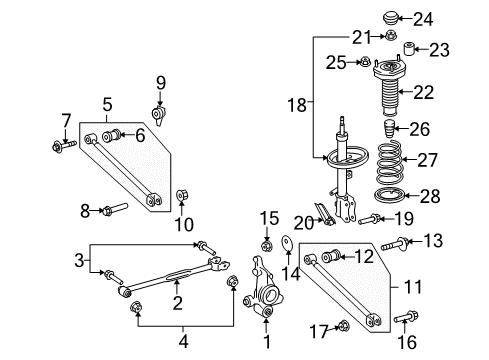 2010 Toyota Venza Rear Suspension Components, Stabilizer Bar Support Nut Diagram for 90080-17228