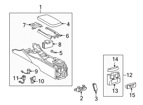 2011 Lexus IS350 Center Console Box Assembly, Console Diagram for 58810-53410-C7