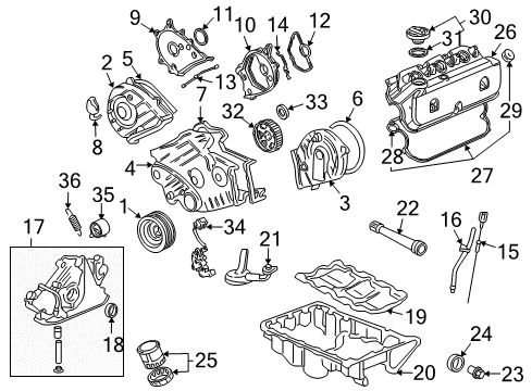 1999 Acura RL Engine Parts, Mounts, Cylinder Head & Valves, Camshaft & Timing, Oil Pan, Oil Pump, Balance Shafts, Crankshaft & Bearings, Pistons, Rings & Bearings Cap Assembly, Oil Filler Diagram for 15610-P5A-A01