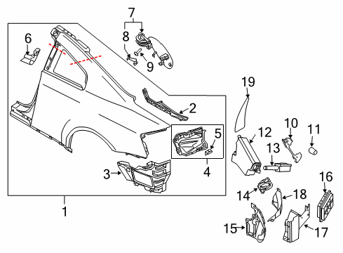 2003 Infiniti G35 Quarter Panel & Components, Exterior Trim Extension-Rear Fender, RH Diagram for 78116-AM800