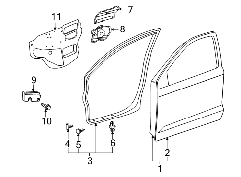 2005 Toyota Matrix Front Door Cover Plate Diagram for 67443-01010