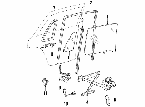 1985 Honda Accord Rear Door - Glass & Hardware Lock Assembly, Right Rear Door Diagram for 76410-SA6-013