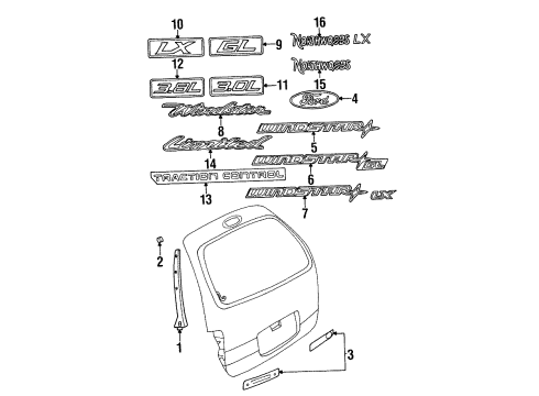 1998 Ford Windstar Exterior Trim - Lift Gate Pillar Molding Diagram for XF2Z-16410A07-AAA