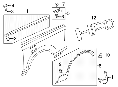 2021 Honda Ridgeline Exterior Trim - Quarter Panel Garnish Assy., R. Bed Rail Diagram for 74420-T6Z-A01