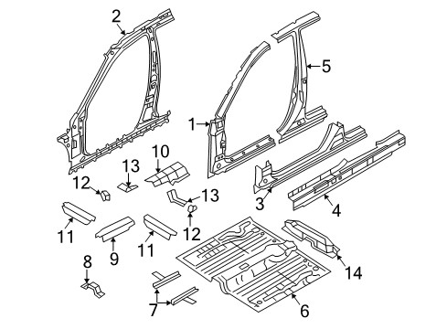 2010 Hyundai Accent Center Pillar, Hinge Pillar, Rocker, Floor & Rails Panel-Center Floor Diagram for 65111-1G300