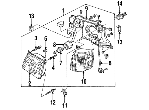 1986 Ford Escort Headlamps Lens & Housing Diagram for E6FZ13007A