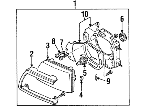 1998 Acura SLX Bulbs Left Headlight Light Assembly Diagram for 8-97187-332-0