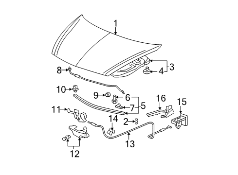 2007 Honda Fit Hood & Components Lock Assembly, Hood Diagram for 74120-SLN-A02