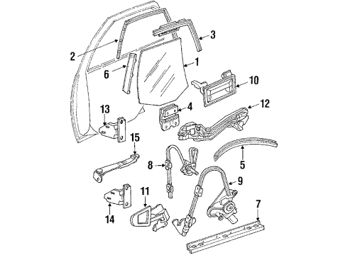 1991 Pontiac Grand Prix Rear Door - Glass & Hardware Channel-Rear Side Door Window Front Diagram for 10144857