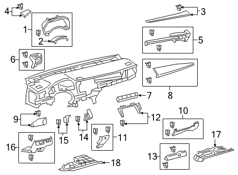 2019 Toyota Avalon Cluster & Switches, Instrument Panel Inner Trim Diagram for 55435-07050-C0