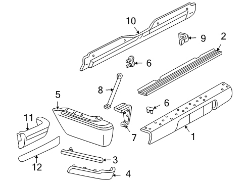 1997 GMC Jimmy Rear Bumper Molding, Rear Bumper Imp Bar Extension Lower Diagram for 15672223