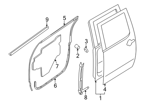 2022 Nissan Frontier Door & Components WEATHERSTRIP-REAR DOOR, LH Diagram for 82831-9BU0B