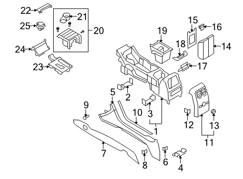 2009 Lincoln MKS Center Console Rear Trim Panel Diagram for 8A5Z-54045A36-BA