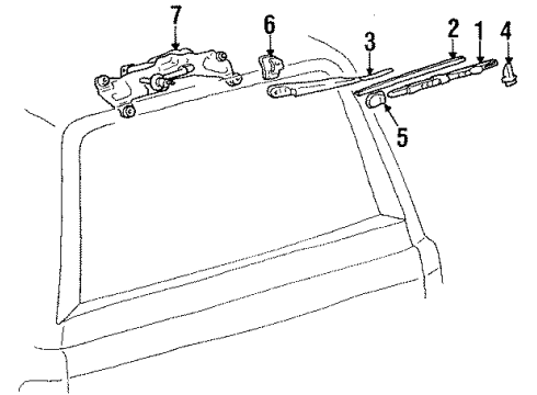 1991 Toyota 4Runner Rear Wiper Components Blade Assembly Diagram for 85220-22461