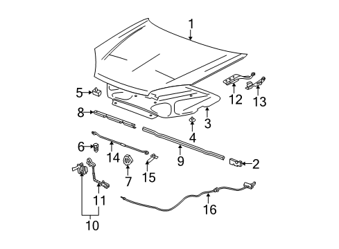 2007 Chevrolet Malibu Hood & Components Latch Diagram for 20763655