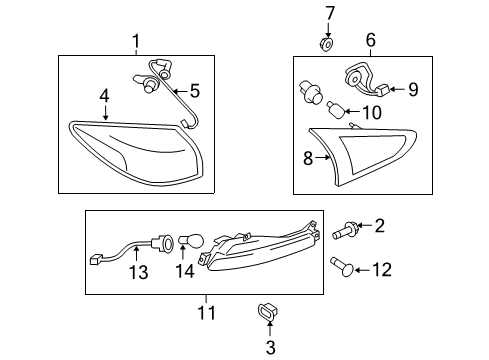 2009 Infiniti EX35 Bulbs Socket Assembly Diagram for 26551-1BA0A